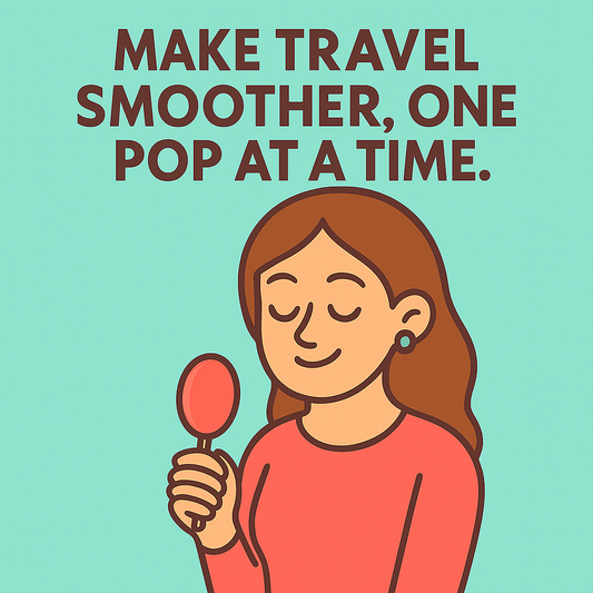 Illustration of a mom holding a lollipop, ready for a smoother trip with kids