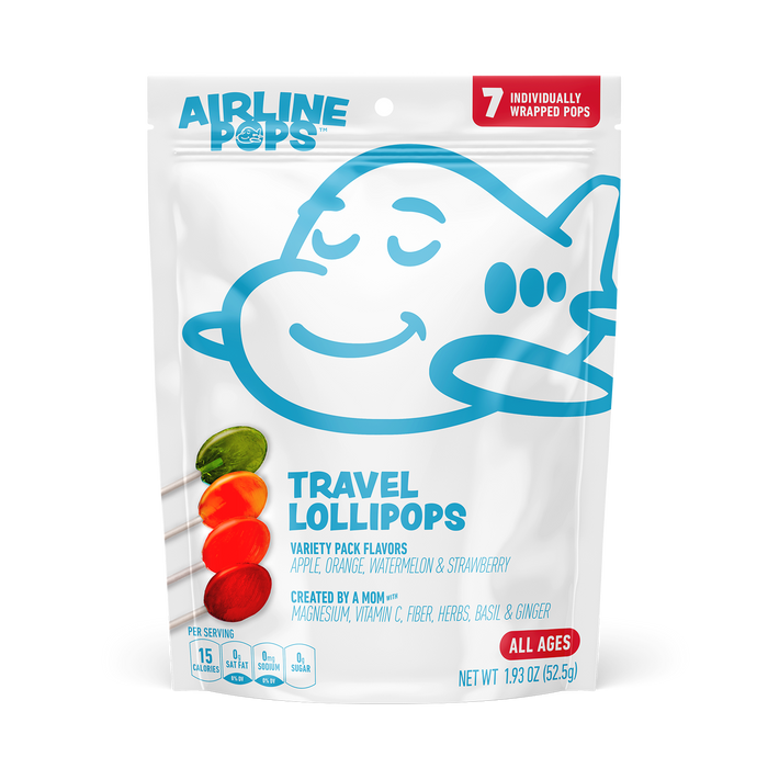 AIRLINEPOPS Travel Lollipops for all ages, white variety pack bag